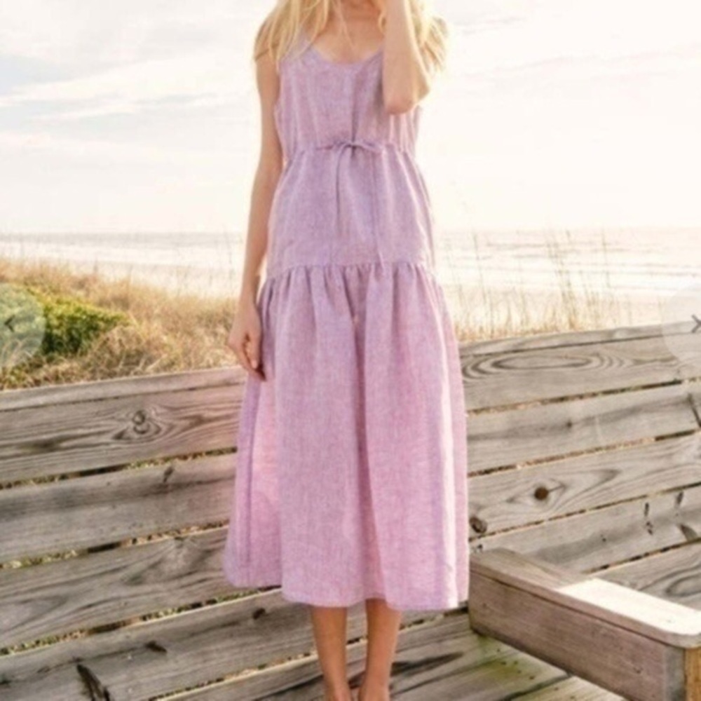 NWT! Matthew Bruch	Drawstring Tank Midi Dress Lavender Melange Linen Size 5